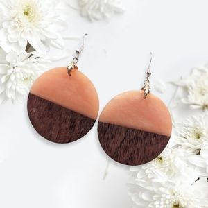 Stunning Handmade Wood and Resin Earrings in a Beautiful Light Orange Color